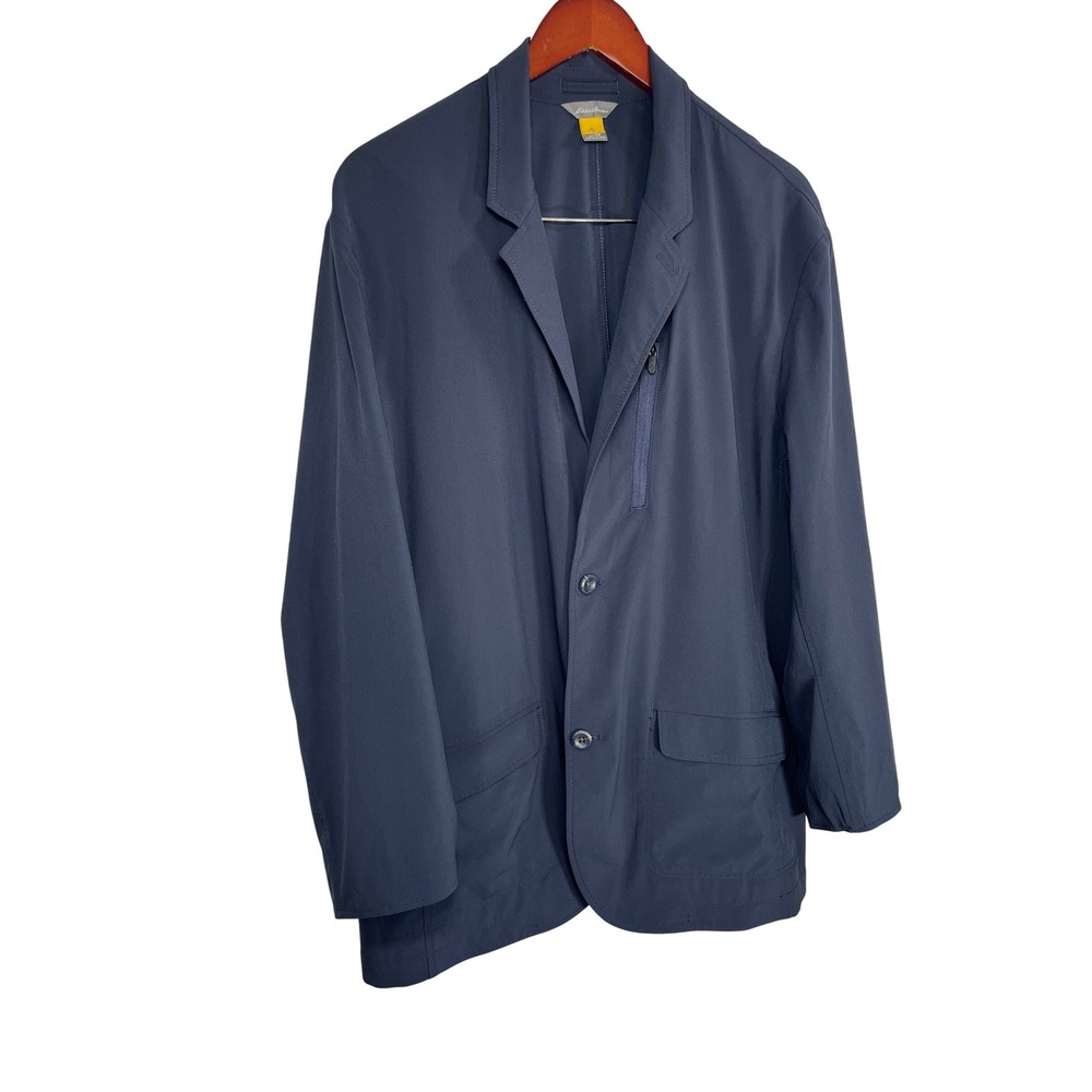 Eddie Bauer Voyager Blazer Mens 46 Navy Blue Stretch Travel Jacket
